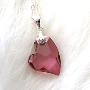 Swarovski Apricot Violet Heart Pendant w/ Sterling Silver Chain